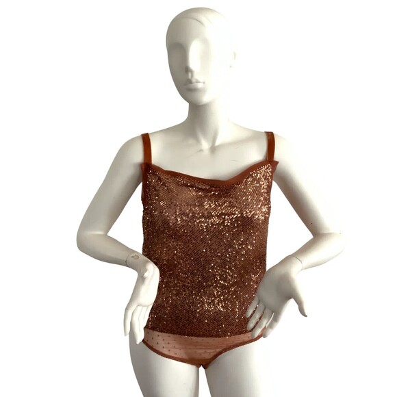Intimately Free People Shimmer & Shine Bodysuit In Sunset Size M Sequin Top - Picture 1 of 11